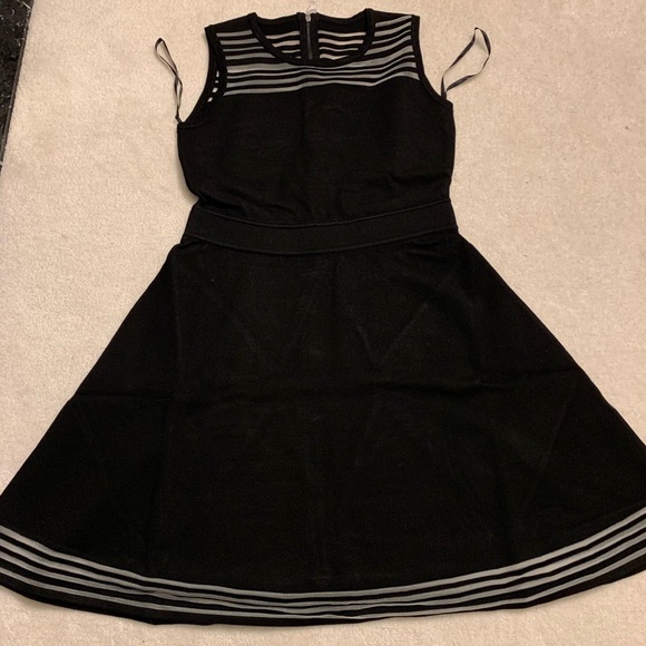 NWT Milly - Black, Invisible Stripe Flare Dress - Picture 4 of 4